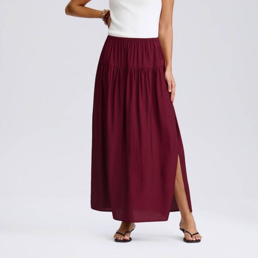 Women's Side Slit Detail Maxi Skirt - A New Day Wine Red M